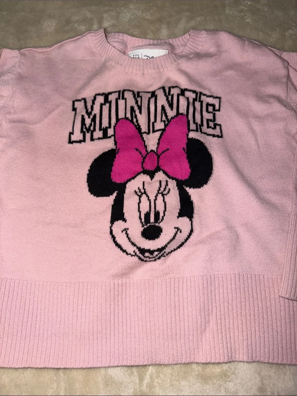 Gap Disney Pink Minnie Graphic Sweater with Black Accents